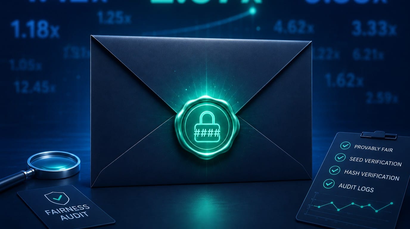 Sobre sellado con un sello criptográfico de hash brillante frente a multiplicadores de crash desenfocados — la prueba provabl